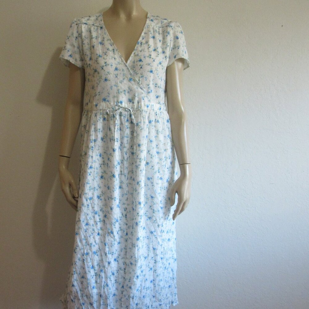 CHRISTY DAWN Blue & White Floral Midi V-Neck Drawstring Empire Waist Dawn Dress